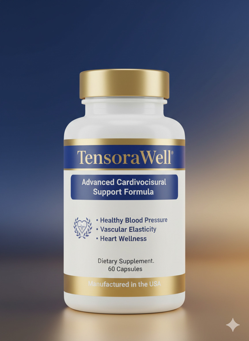 TensoraWell supplement bottle on a neutral surface with soft studio lighting